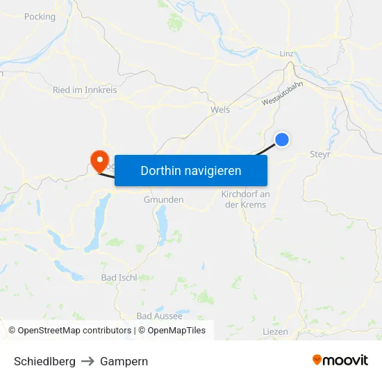 Schiedlberg to Gampern map