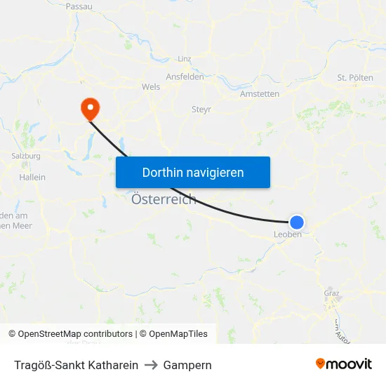 Tragöß-Sankt Katharein to Gampern map