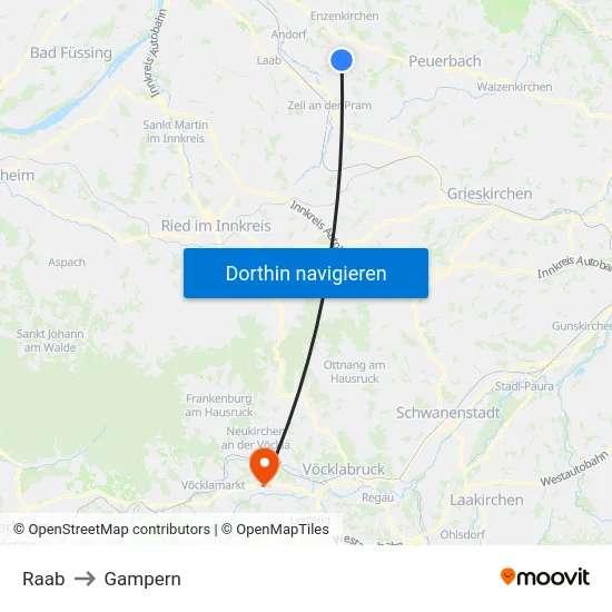 Raab to Gampern map