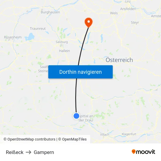 Reißeck to Gampern map