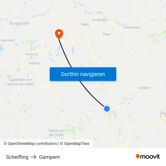 Scheifling to Gampern map