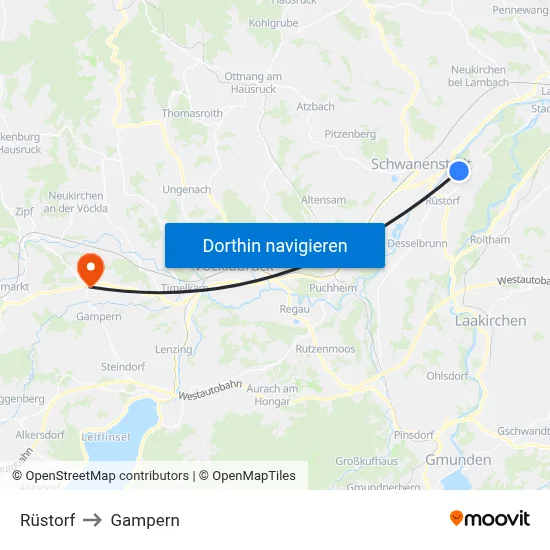 Rüstorf to Gampern map