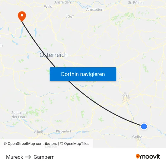 Mureck to Gampern map