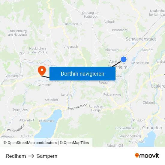Redlham to Gampern map