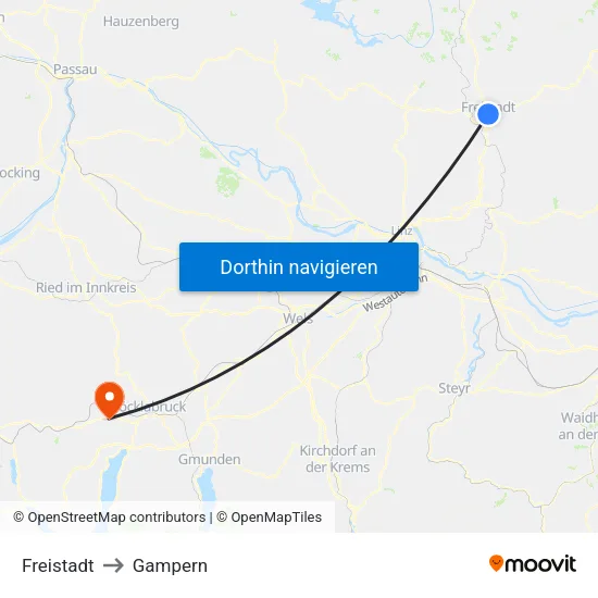 Freistadt to Gampern map