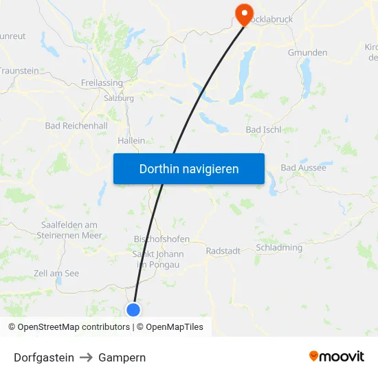 Dorfgastein to Gampern map