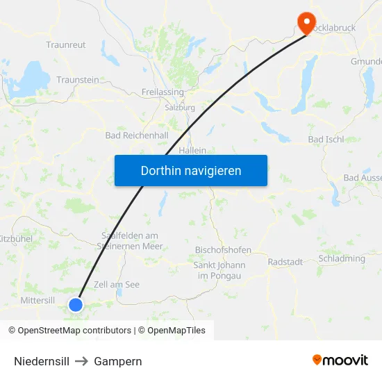 Niedernsill to Gampern map