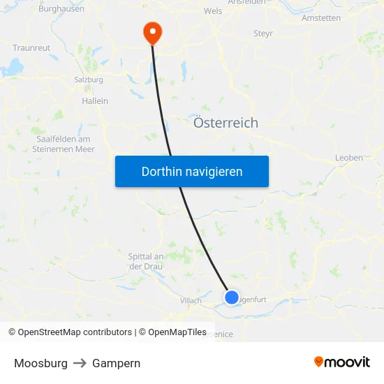 Moosburg to Gampern map