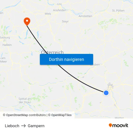 Lieboch to Gampern map