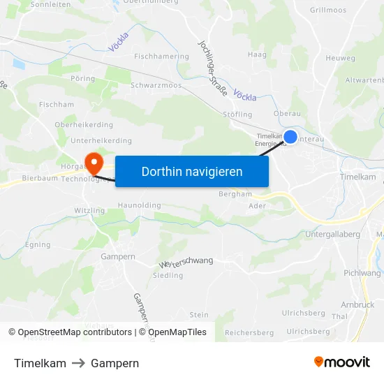 Timelkam to Gampern map