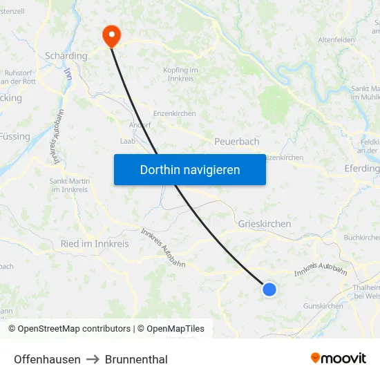 Offenhausen to Brunnenthal map