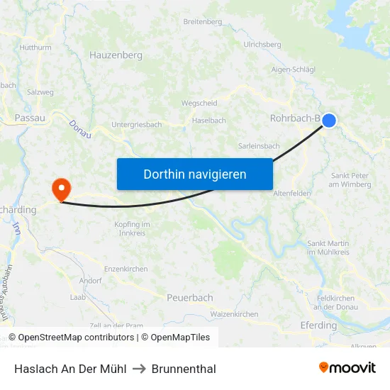 Haslach An Der Mühl to Brunnenthal map