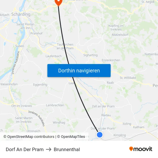 Dorf An Der Pram to Brunnenthal map