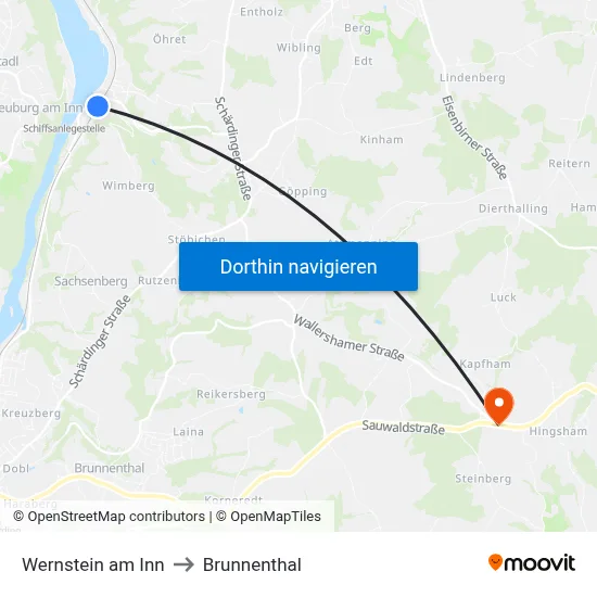 Wernstein am Inn to Brunnenthal map