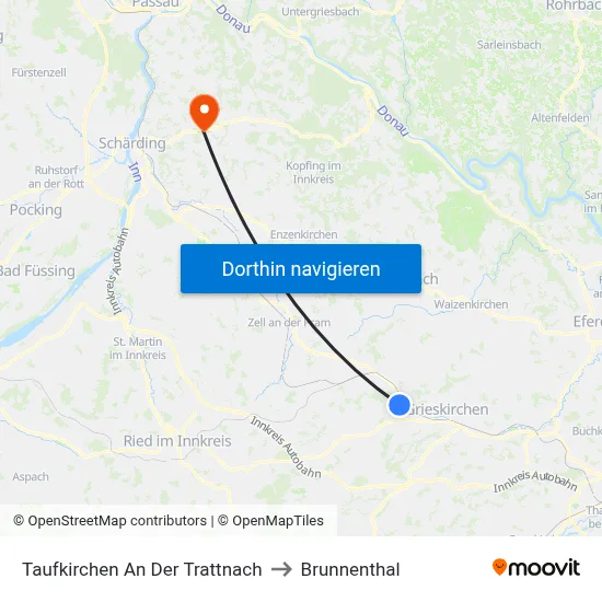 Taufkirchen An Der Trattnach to Brunnenthal map