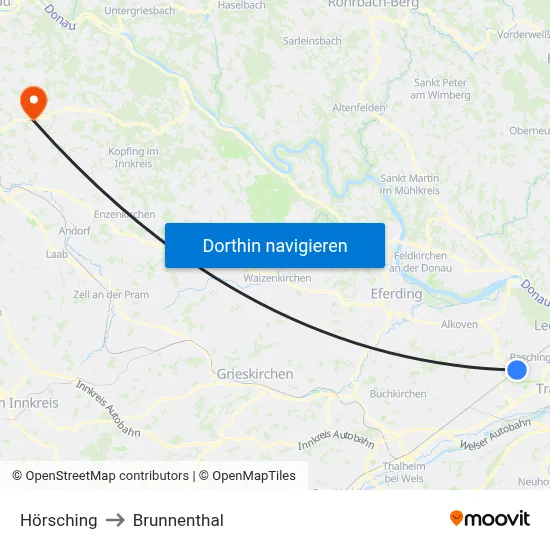 Hörsching to Brunnenthal map