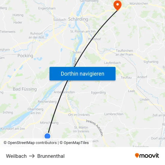 Weilbach to Brunnenthal map