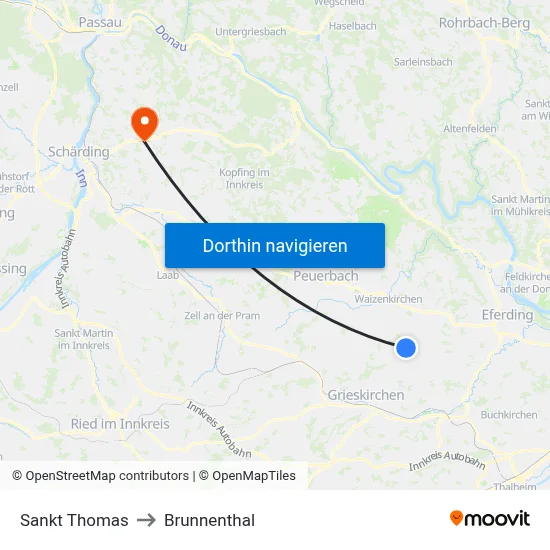 Sankt Thomas to Brunnenthal map