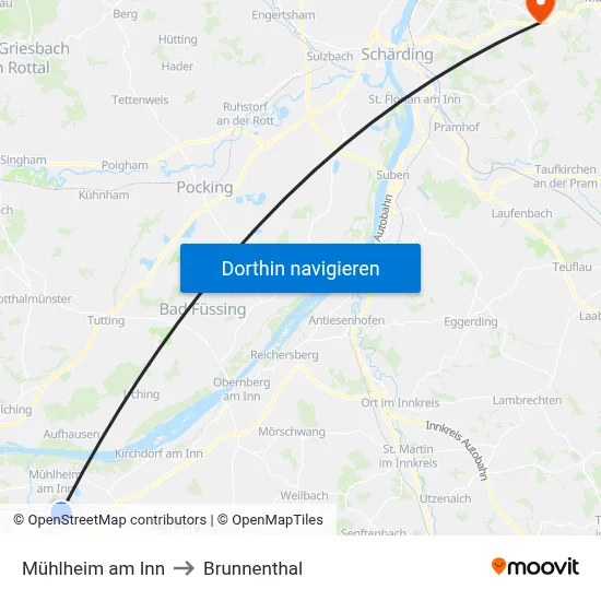 Mühlheim am Inn to Brunnenthal map