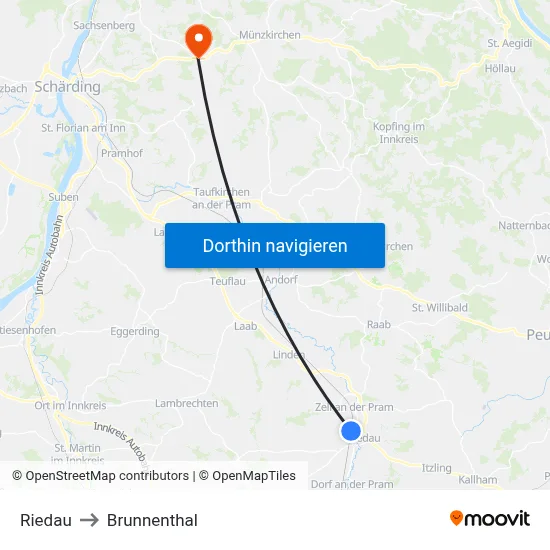 Riedau to Brunnenthal map