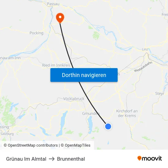 Grünau Im Almtal to Brunnenthal map