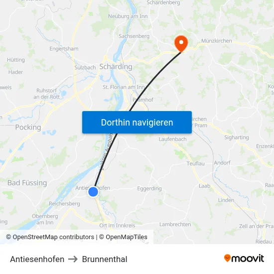 Antiesenhofen to Brunnenthal map