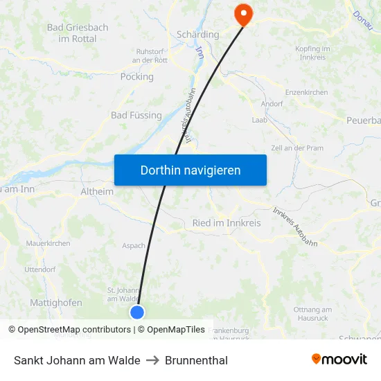 Sankt Johann am Walde to Brunnenthal map