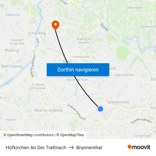 Hofkirchen An Der Trattnach to Brunnenthal map