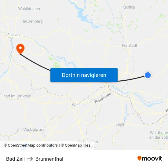 Bad Zell to Brunnenthal map