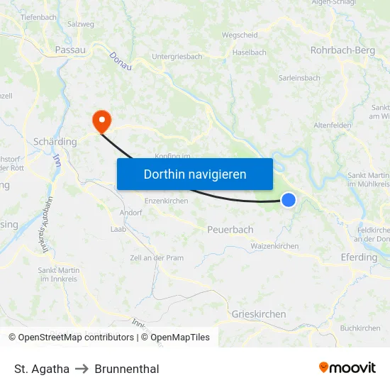 St. Agatha to Brunnenthal map