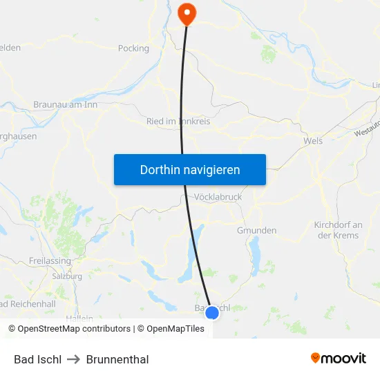 Bad Ischl to Brunnenthal map