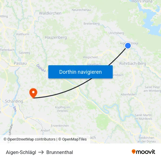 Aigen-Schlägl to Brunnenthal map