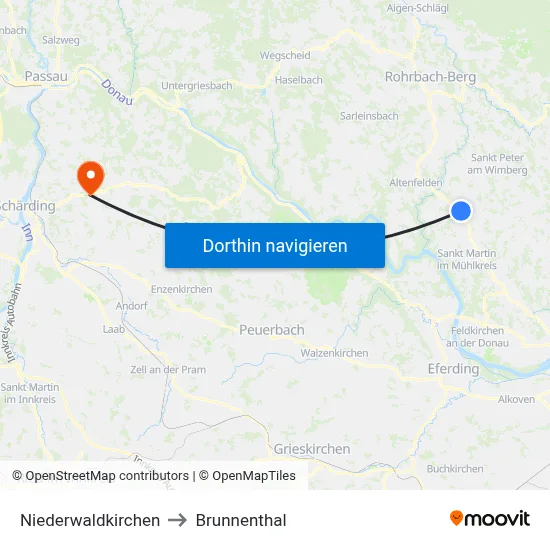Niederwaldkirchen to Brunnenthal map