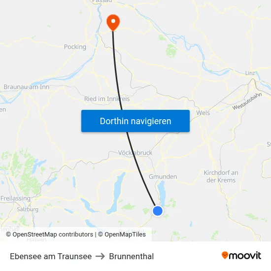 Ebensee am Traunsee to Brunnenthal map