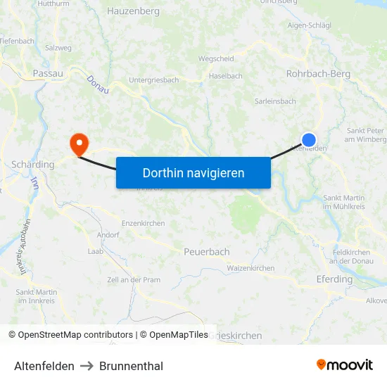 Altenfelden to Brunnenthal map