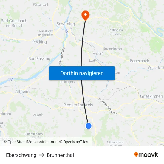 Eberschwang to Brunnenthal map
