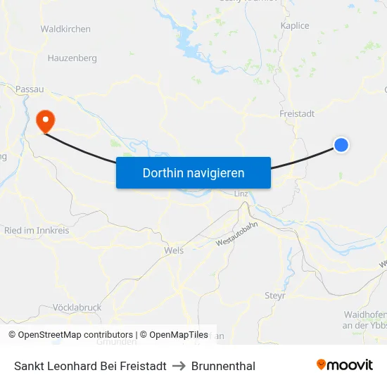 Sankt Leonhard Bei Freistadt to Brunnenthal map