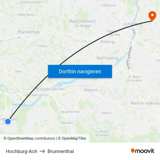 Hochburg-Ach to Brunnenthal map