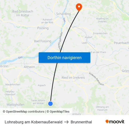 Lohnsburg am Kobernaußerwald to Brunnenthal map