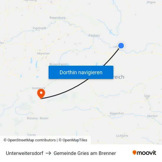 Unterweitersdorf to Gemeinde Gries am Brenner map