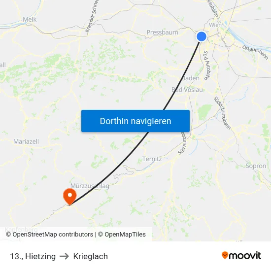 13., Hietzing to Krieglach map