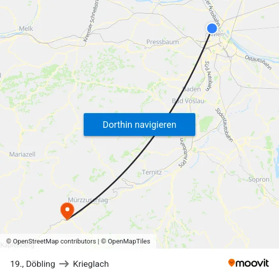 19., Döbling to Krieglach map