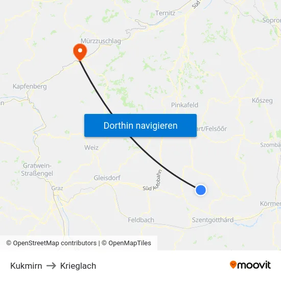 Kukmirn to Krieglach map