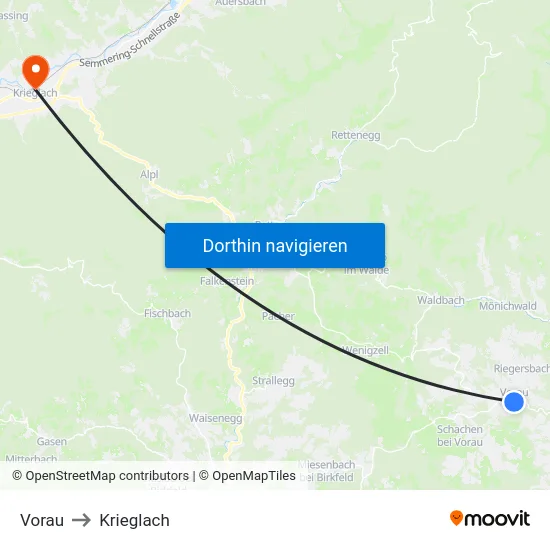 Vorau to Krieglach map