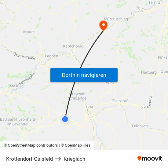 Krottendorf-Gaisfeld to Krieglach map