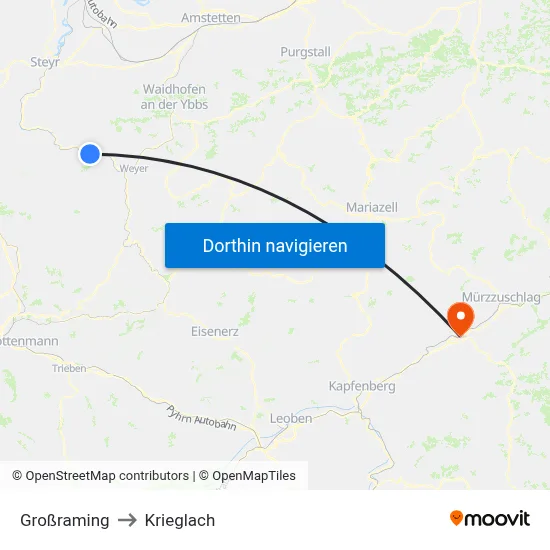 Großraming to Krieglach map
