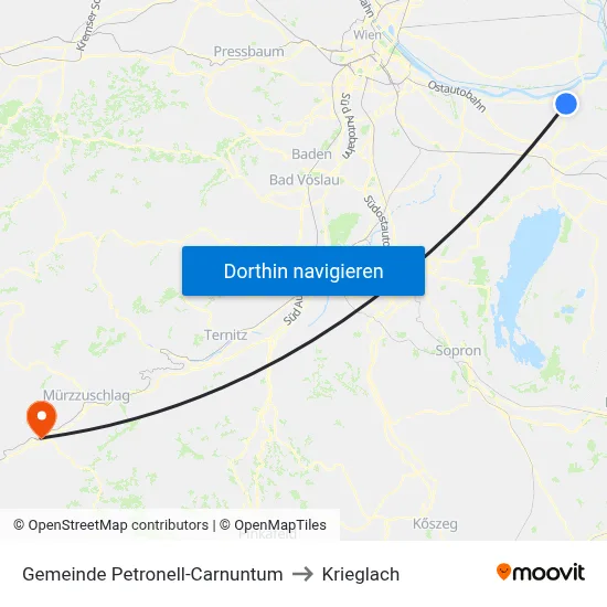 Gemeinde Petronell-Carnuntum to Krieglach map