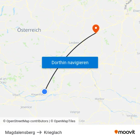 Magdalensberg to Krieglach map