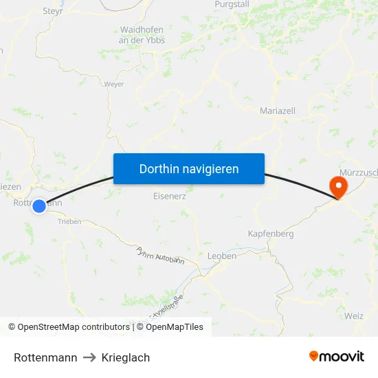 Rottenmann to Krieglach map
