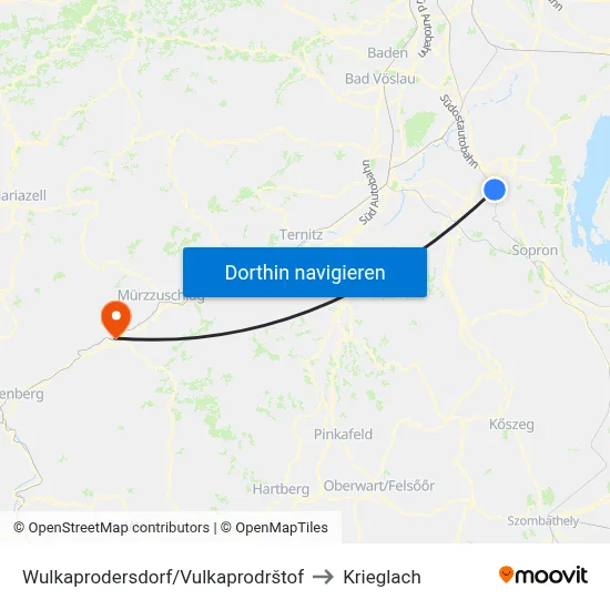 Wulkaprodersdorf/Vulkaprodrštof to Krieglach map